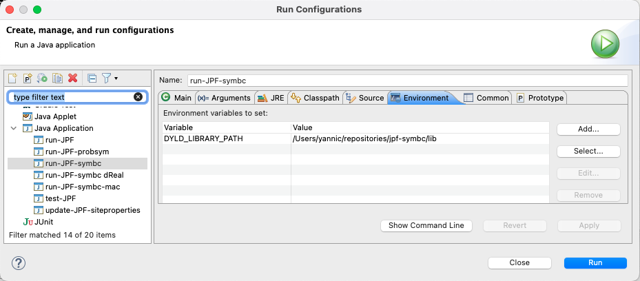 Setting the java library path in the Eclipse Run Configuration.
